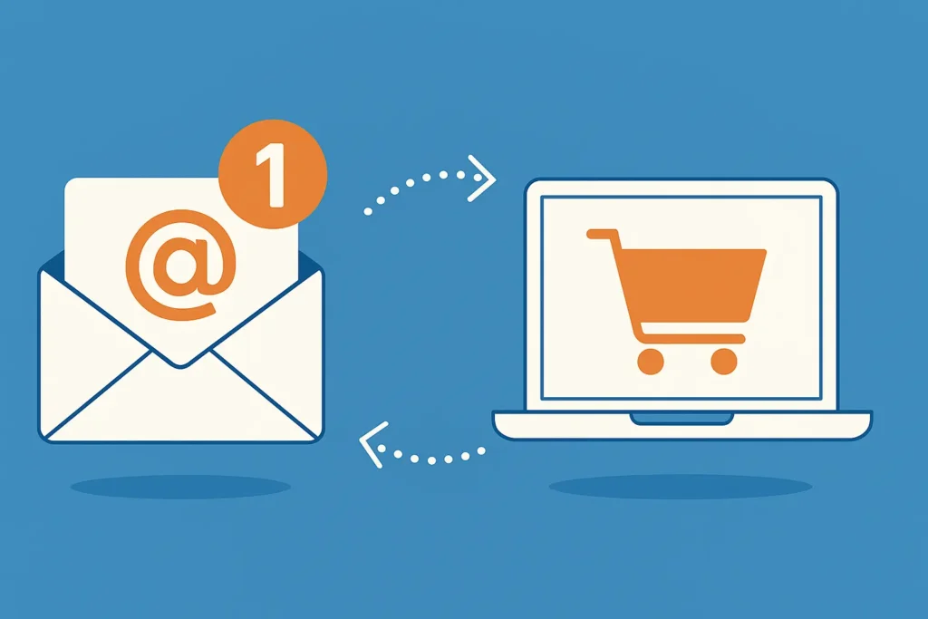 تصویر گرافیکی ارتباط بین بازاریابی ایمیلی و افزایش خرید مجدد در فروشگاه اینترنتی