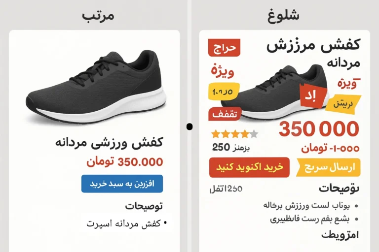 نمونه-صفحه-محصول-مرتب-و-یک-نمونه-شلوغ-و-گیج_کننده