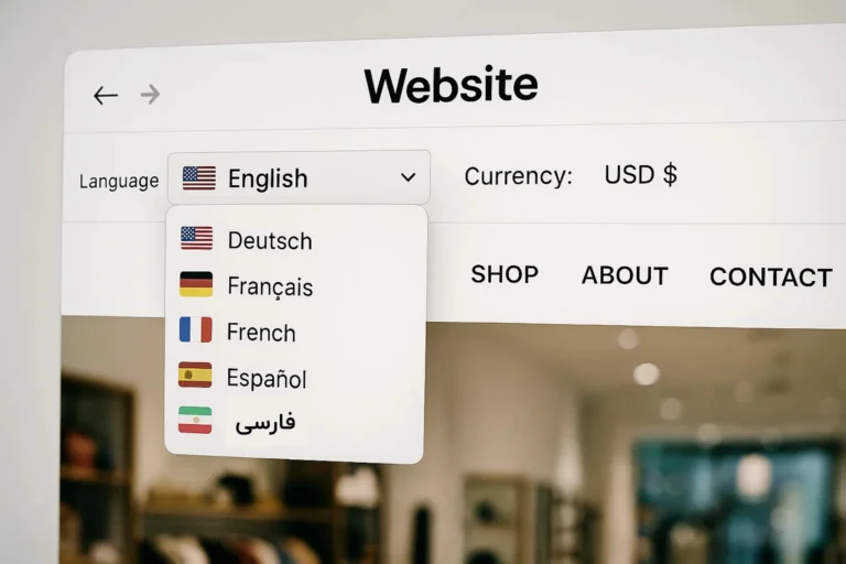 نمای سایت چند زبانه فروشگاهی طراحی شده با وردپرس