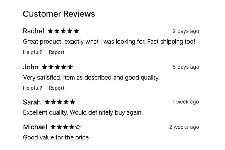 نمونه ایی از بخش نظرات کاربران در یک سایت فروشگاهی